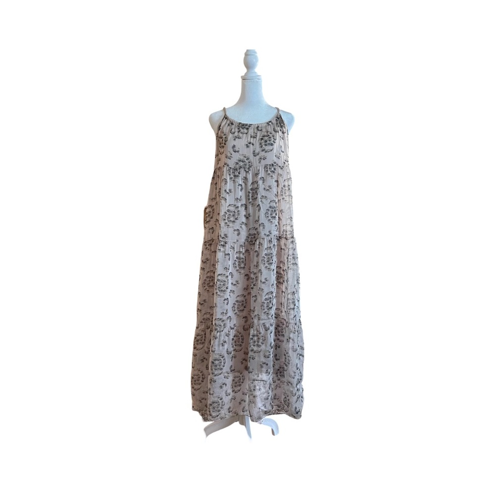 Elegant Flowing Cream and Black Silk Blend Long Dress Size S Made in Italy